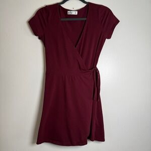 Hollister Burgundy Wrap-Style Midi Dress